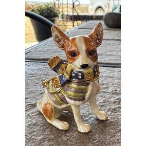 Bejeweled Trinket Box Chihuahua Enamel Hinged Gold Gift Box
